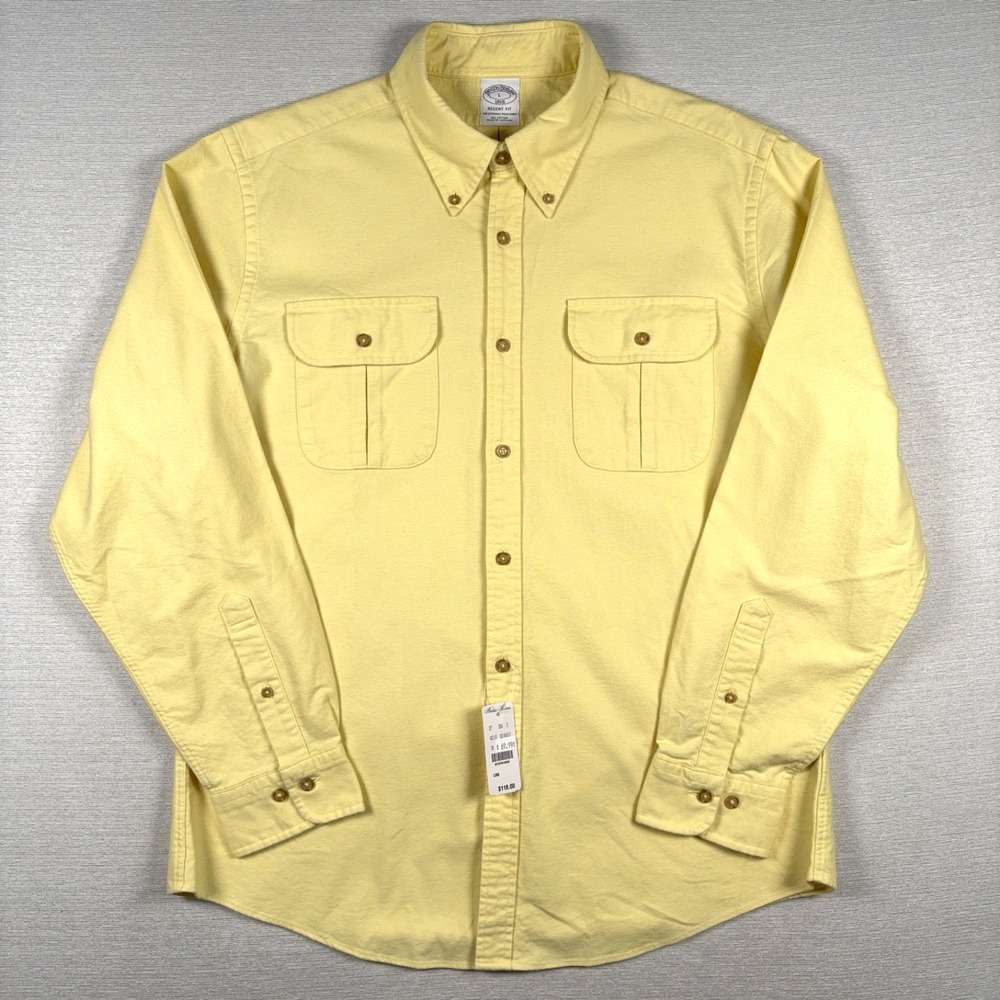 Brooks Brothers Regent Fit Sport Shirt Mens Size L Yellow Cotton Long Sleeve NEW